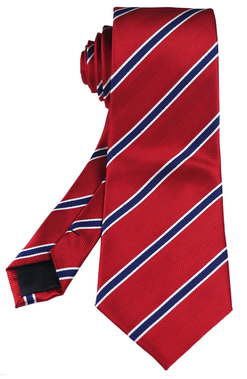 Secdtie Men's Classic Stripe Jacquard Woven Silk Tie Formal Party Suit Necktie (One Size, Red Blue) - Image 3